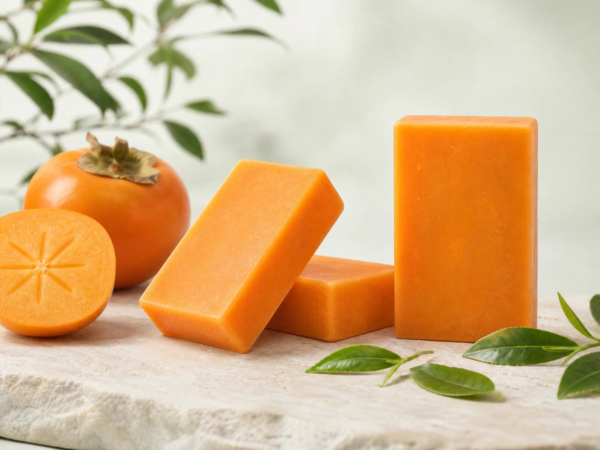 Kakinami soap bars with persimmon and green tea leaves