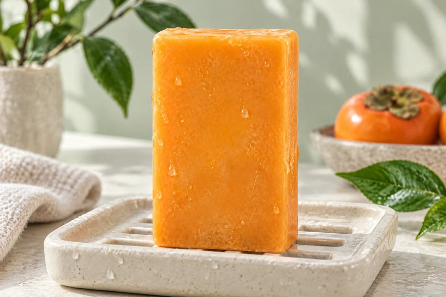 Solid soap bar on a draining dish