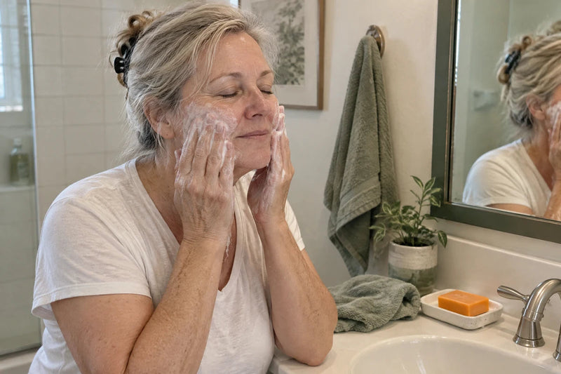 Woman gently cleansing her face