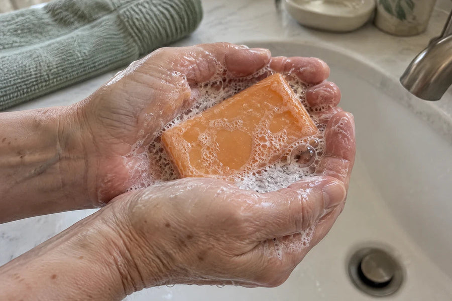 Creamy lather in cupped hands