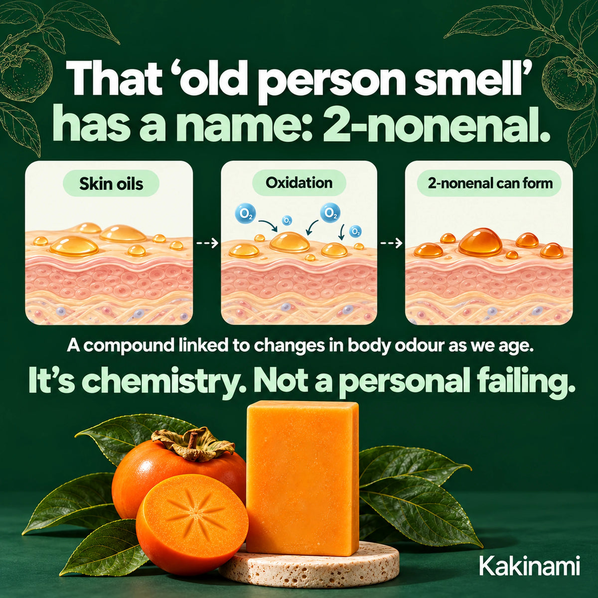 Diagram explaining skin oil oxidation and 2-nonenal